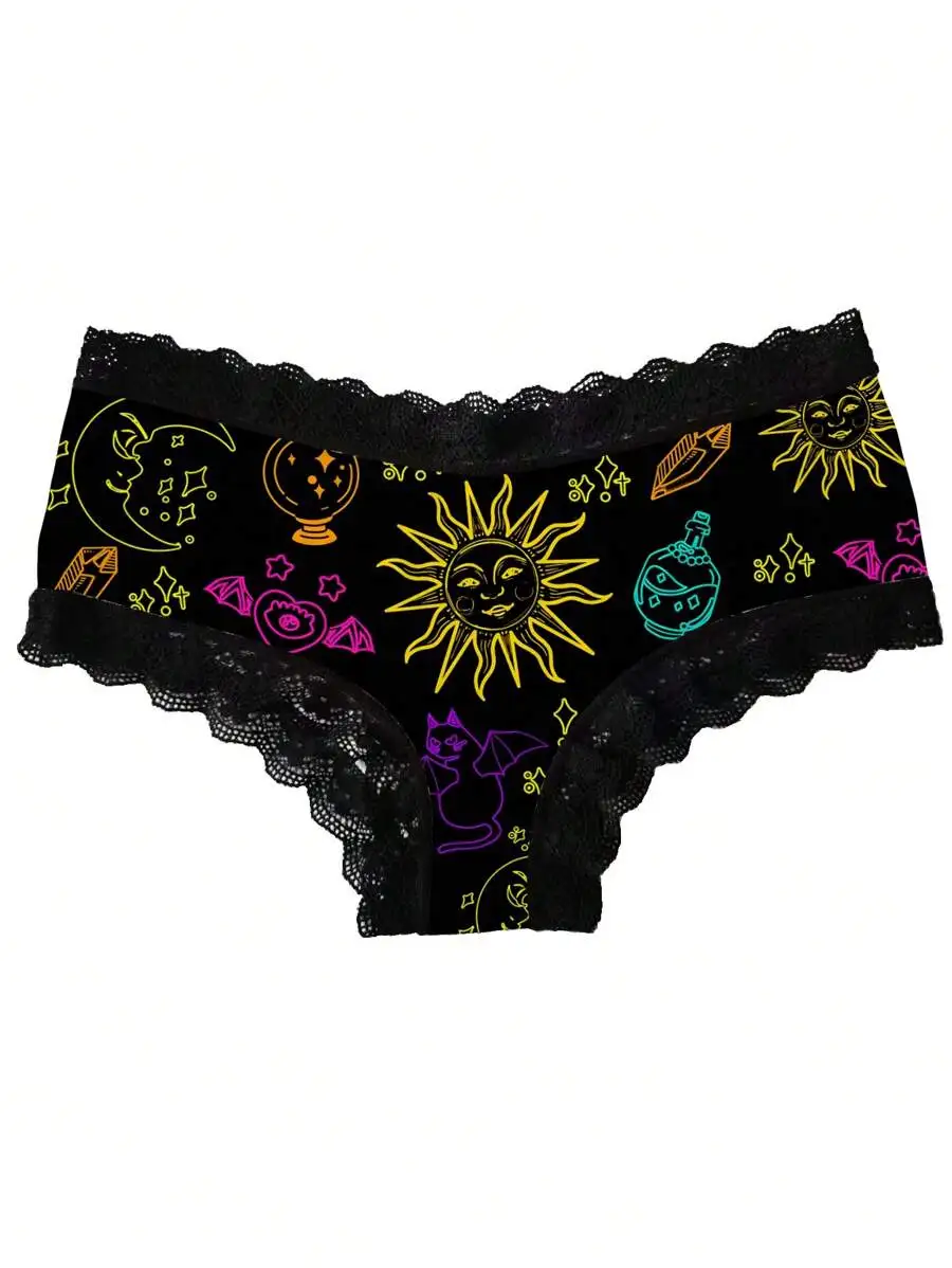 Gothic Style Colorful Sun Moon Star Print Lace Trimmed Bikini Panties
Gothic Style Colorful Sun Moon Star Print Lace Trimmed Bikini Panties