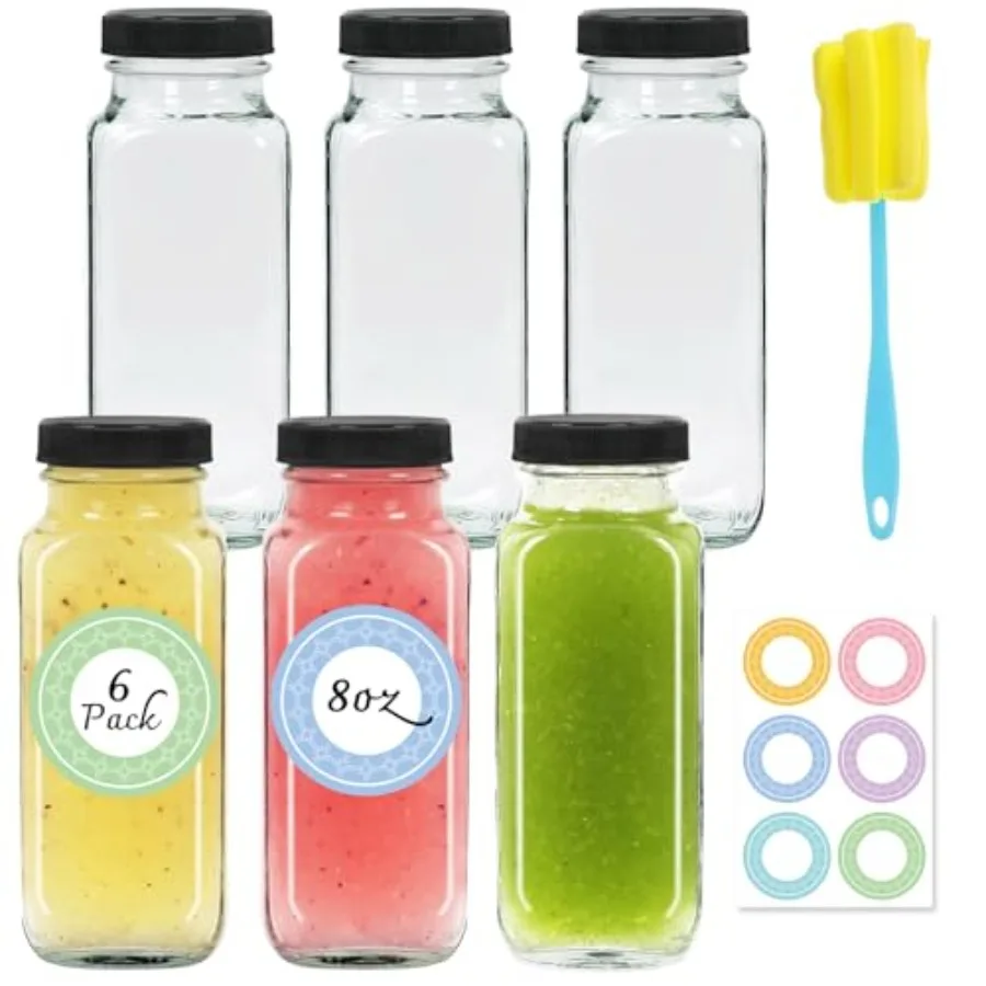 6 pack 8 oz glass juice bottles with lids for juicing, kombucha, milkreusable 250 ml drinking jars in clear glass with cleaning
6 pack 8 oz glass juice bottles with lids for juicing, kombucha, milkreusable 250 ml drinking jars in clear glass with cleaning