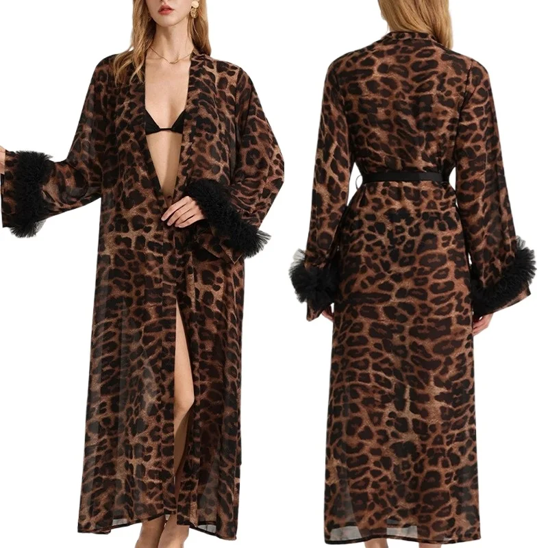 Fashion Leopard Women Long Robe Home Dress Sexy Lace Kimono Bathrobe Yukata Gown Summer Female Nightwear Nightgown Lingerie
Fashion Leopard Women Long Robe Home Dress Sexy Lace Kimono Bathrobe Yukata Gown Summer Female Nightwear Nightgown Lingerie