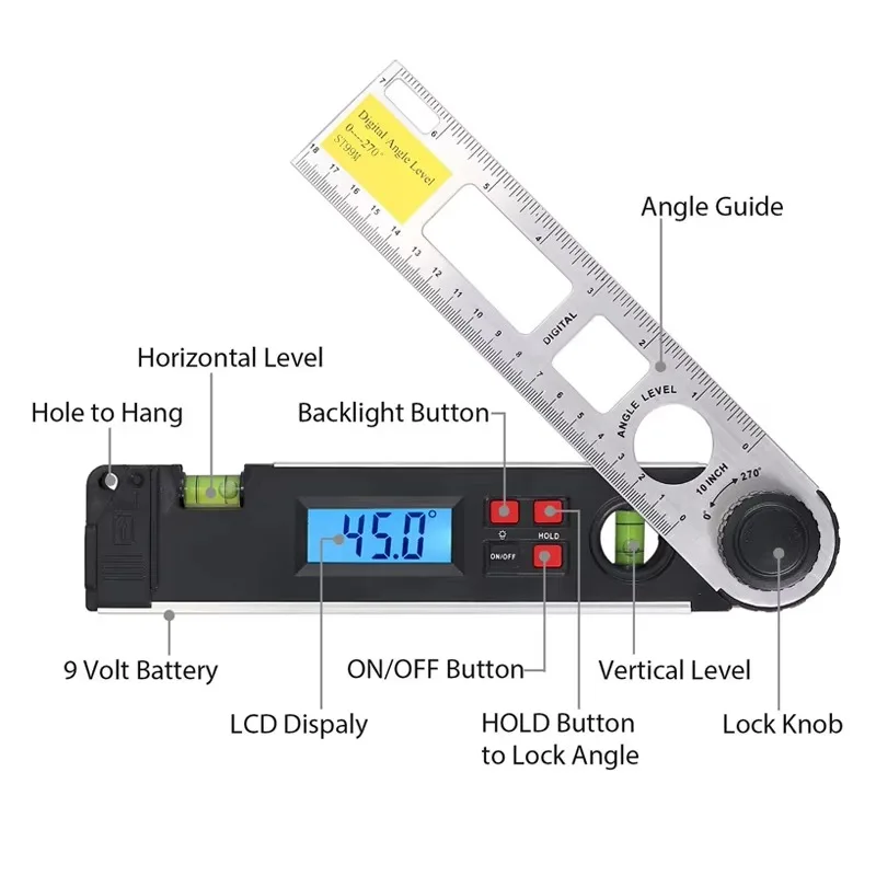10" Aluminum Lcd Digital Inclinometer Professional Calibrated Angle Protractor Angle Finder Mini Digital Protractor
10" Aluminum Lcd Digital Inclinometer Professional Calibrated Angle Protractor Angle Finder Mini Digital Protractor