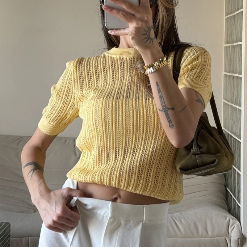 Tsiisd Hollow Out Ribbed Knit T-Shirt Women's Top Casual Daily Office Commute Chic Fashion Blouse Summer Pullover Y2k Female Tee
Tsiisd Hollow Out Ribbed Knit T-Shirt Women's Top Casual Daily Office Commute Chic Fashion Blouse Summer Pullover Y2k Female Tee