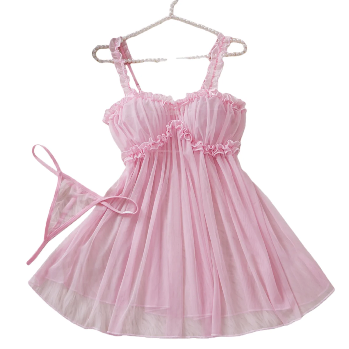 Seductive Pink Sheer Mini Dress Thong Set Women's Transparent Lace Nightgown Sexy Fairy Gentle Lingerie Underwear Females Pyjama
Seductive Pink Sheer Mini Dress Thong Set Women's Transparent Lace Nightgown Sexy Fairy Gentle Lingerie Underwear Females Pyjama
