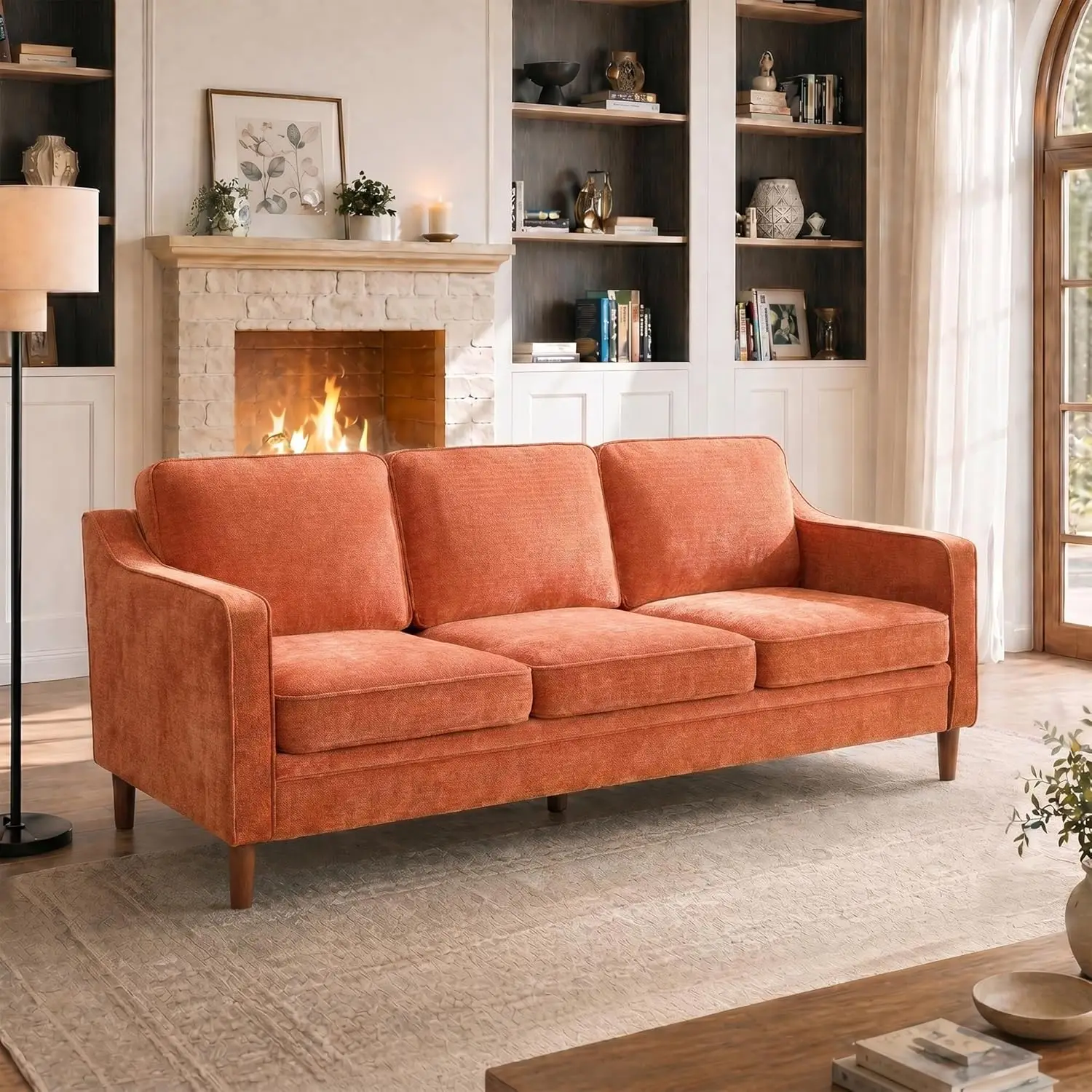 80' Chenille Sofa, 3 Seater Couch, Mid Century Modern Couches with Solid Wood Legs for Living Room & Bedroom, Orange
80' Chenille Sofa, 3 Seater Couch, Mid Century Modern Couches with Solid Wood Legs for Living Room & Bedroom, Orange