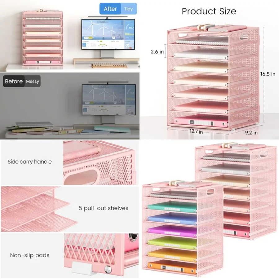 Office Desk File Organizer, Letter Tray Paper Organizer with Handle, Including 5 Adjustable Slide Trays for Organizing Desk Wor
Office Desk File Organizer, Letter Tray Paper Organizer with Handle, Including 5 Adjustable Slide Trays for Organizing Desk Wor