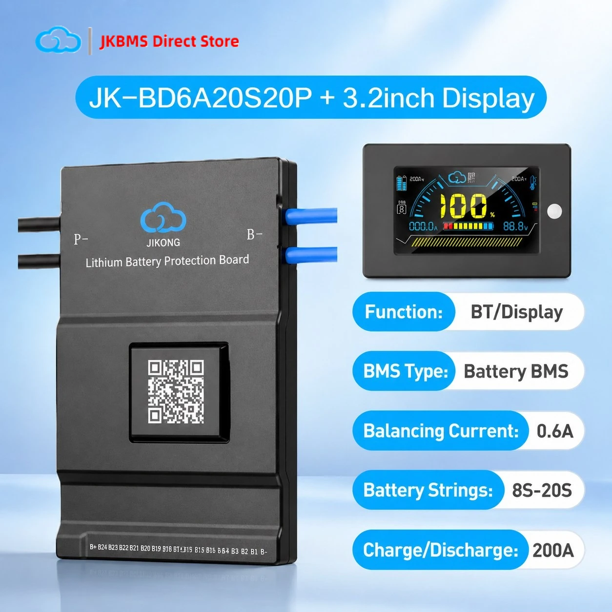 JIKONG JK-BD6A20S20P BMS 3.2inch Display 8S-24S Li-ion LiFePO4 LTO Active Balance 200A
JIKONG JK-BD6A20S20P BMS 3.2inch Display 8S-24S Li-ion LiFePO4 LTO Active Balance 200A