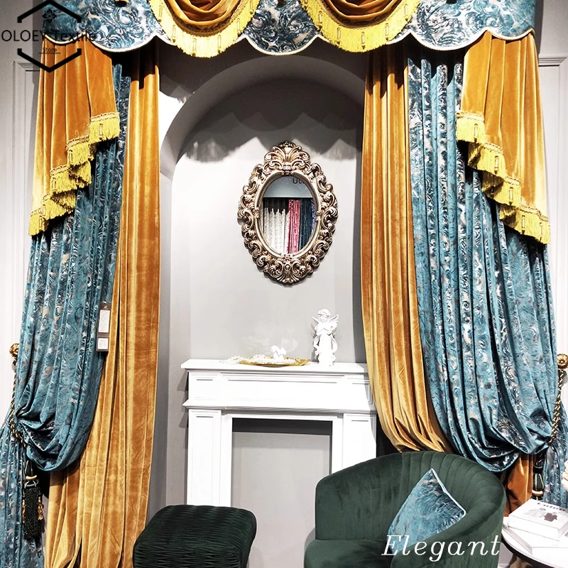 Luxury Baroque European Velvet Curtains with Gold Foil Embossing for Living Room Villa French American Style High Windows Custom
Luxury Baroque European Velvet Curtains with Gold Foil Embossing for Living Room Villa French American Style High Windows Custom