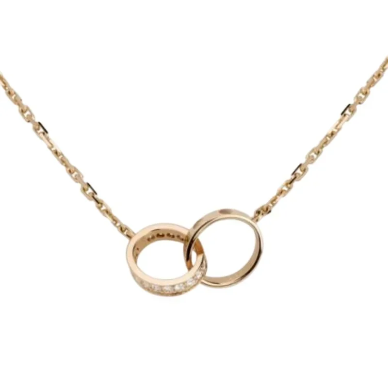 Rose Gold Interlocking Circle Necklace with Full-Pavé Diamond Ring, Love Design
Rose Gold Interlocking Circle Necklace with Full-Pavé Diamond Ring, Love Design