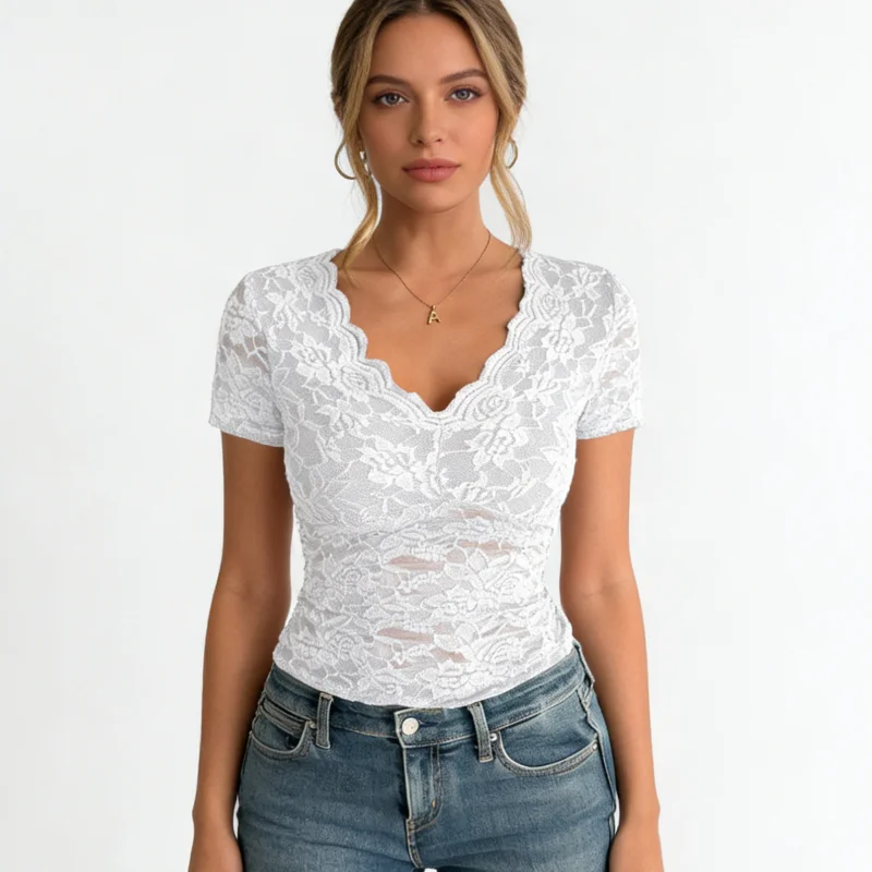 Fashion Women Short Sleeve Flower Lace Elegant T-shirt Summer Solid Color Sexy Top Spring Slim Fit Pullover Blouse
Fashion Women Short Sleeve Flower Lace Elegant T-shirt Summer Solid Color Sexy Top Spring Slim Fit Pullover Blouse