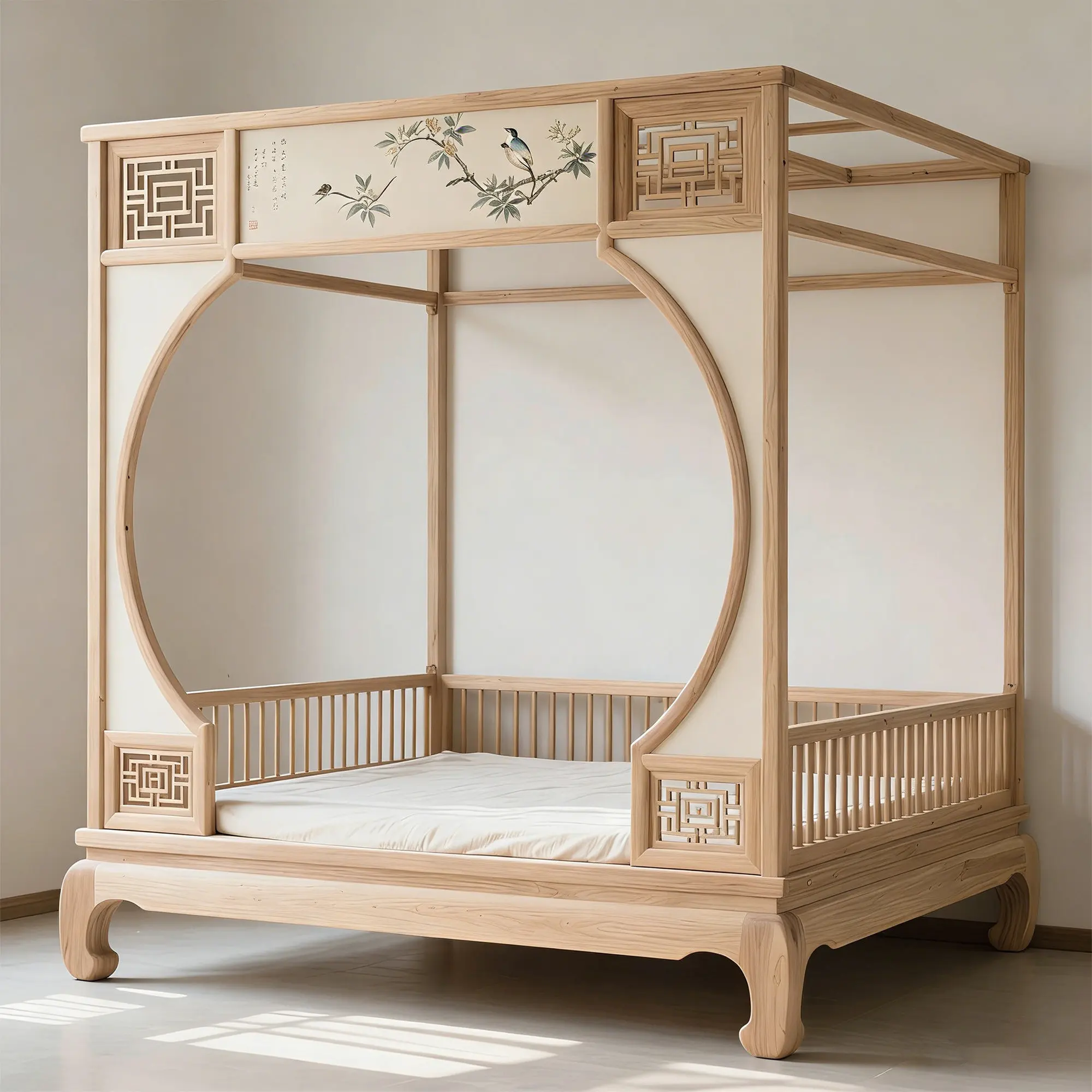 Song-style solid wood step-up bed, moon-grotto four-column bed, master double bed
Song-style solid wood step-up bed, moon-grotto four-column bed, master double bed