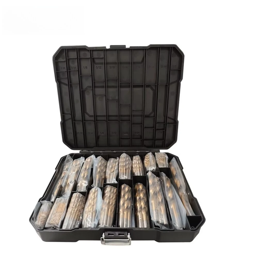 230Pcs Titanium Coated HSS -R Drill Bit Set, SAE 3/64" to 1/2" Inch Twist Jobber Bit Kit for Metal Drilling in Plastic Case
230Pcs Titanium Coated HSS -R Drill Bit Set, SAE 3/64" to 1/2" Inch Twist Jobber Bit Kit for Metal Drilling in Plastic Case