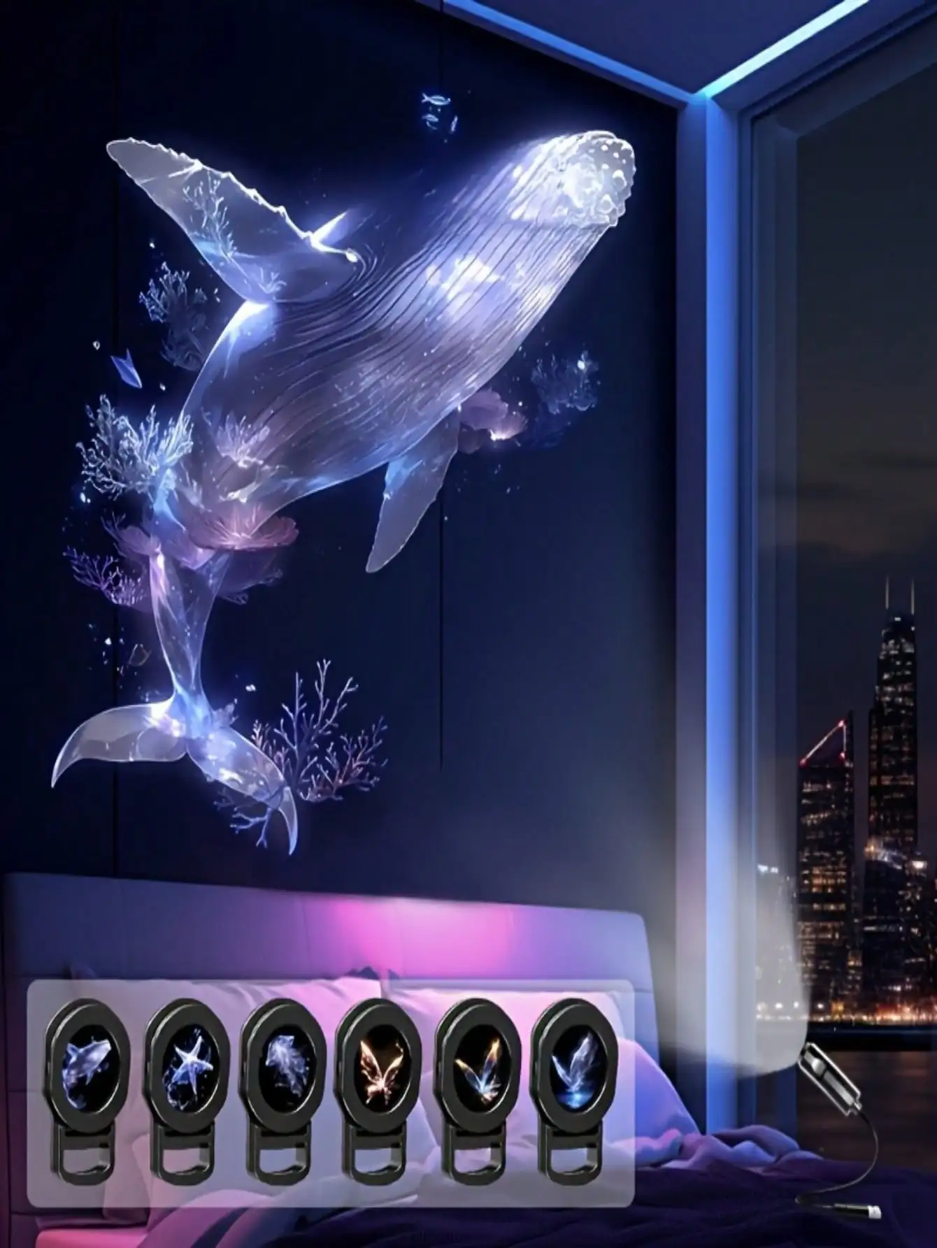 7pcs Ocean Projection Lamp Set, LED Butterfly Projection Light, USB Powered Jellyfish Night Light, Includes Whale/Jellyfish, Starfish, Butterfly Patterns, 360° Rotating Butterfly Wall Lamp, Suitable For Room Decor, Bedside Decor, Ceiling Decor, Wall Decor
7pcs Ocean Projection Lamp Set, LED Butterfly Projection Light, USB Powered Jellyfish Night Light, Includes Whale/Jellyfish, Starfish, Butterfly Patterns, 360° Rotating Butterfly Wall Lamp, Suitable For Room Decor, Bedside Decor, Ceiling Decor, Wall Decor