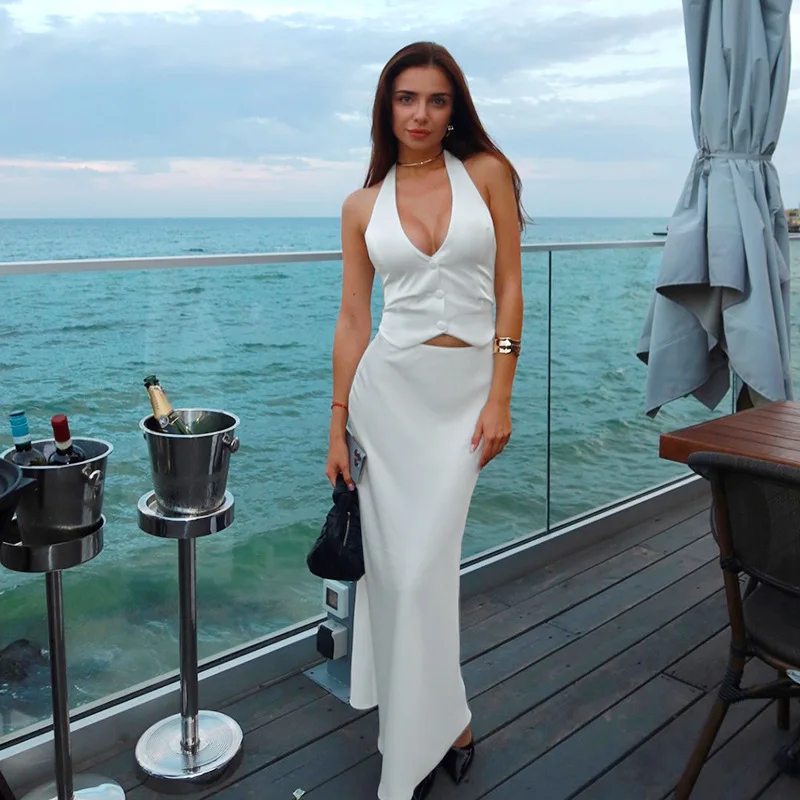 Tuularos White Elegant Dress Set New V Neck Slim Vest Top Solid Long Skirt Set Fashion Luxury Party Looks Women's Long Dress Set
Tuularos White Elegant Dress Set New V Neck Slim Vest Top Solid Long Skirt Set Fashion Luxury Party Looks Women's Long Dress Set