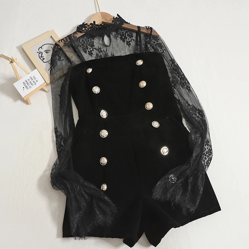 Two Piece Set New Autumn Velvet Jumpsuits Long Sleeve Lace Embroidery Shirt Women Double Breasted Playsuits Female Bodysuit Suit
Two Piece Set New Autumn Velvet Jumpsuits Long Sleeve Lace Embroidery Shirt Women Double Breasted Playsuits Female Bodysuit Suit