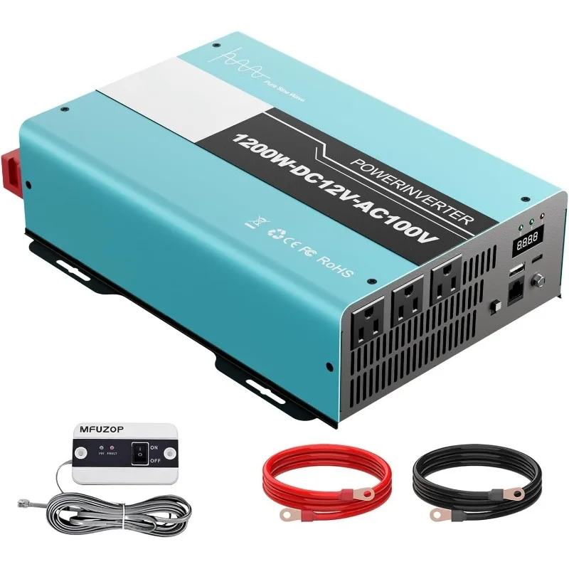 1200 Watt Pure Sine Wave Power Inverter 12V DC to 110V AC Off-Grid Power Inverter with Built-in QC3.0 USB-A/USB-C Ports, Remote
1200 Watt Pure Sine Wave Power Inverter 12V DC to 110V AC Off-Grid Power Inverter with Built-in QC3.0 USB-A/USB-C Ports, Remote