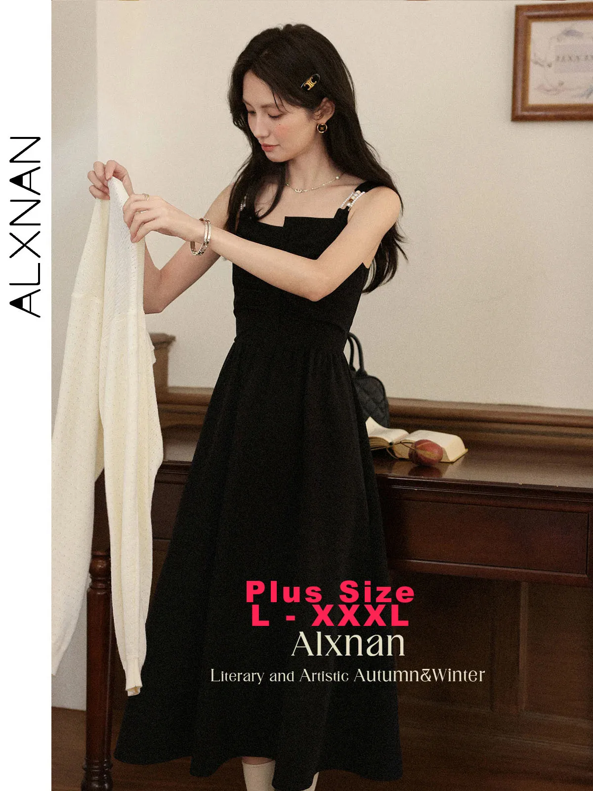 ALXNAN Plus Size Black Sleeveless Dress Women Long Beaded Strap Waist Dress Autumn Holiday Party Casual Female Clothing D12327 
ALXNAN Plus Size Black Sleeveless Dress Women Long Beaded Strap Waist Dress Autumn Holiday Party Casual Female Clothing D12327