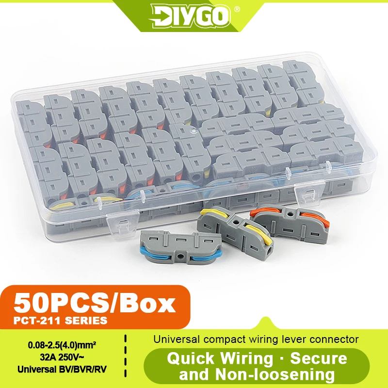 DIY GO 50PCS Lever Wire Connectors Quick Connect Electrical Splicing Kit for Compact 1 in 1 Out Inline Terminals 28-12 AWG
DIY GO 50PCS Lever Wire Connectors Quick Connect Electrical Splicing Kit for Compact 1 in 1 Out Inline Terminals 28-12 AWG