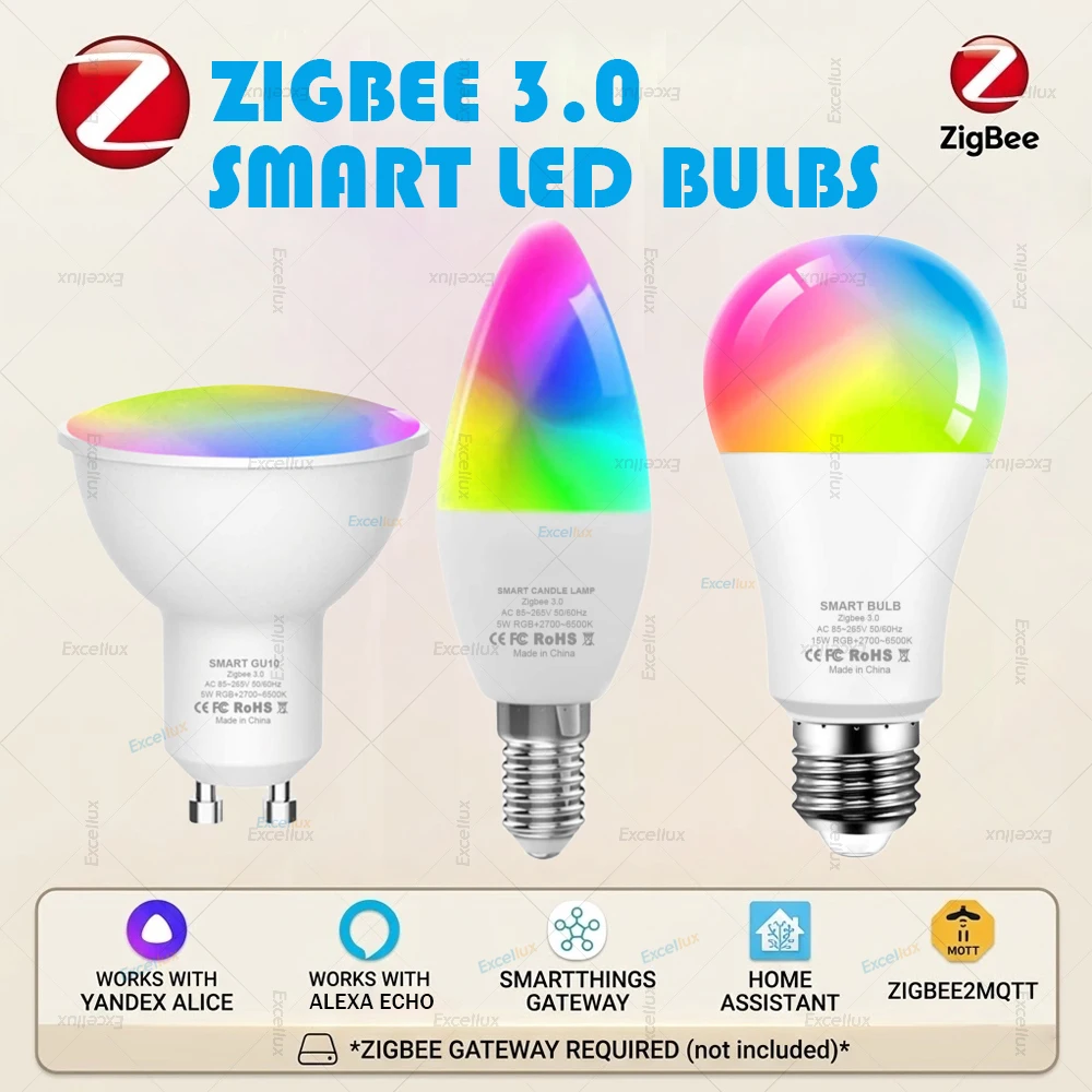 Zigbee 3.0 Smart Led Bulb E27 GU10 E14 Lamps RGBCW Works With Alexa Echo Plus Yandex Voice Control Z2MQTT Home Assistant 85-265V
Zigbee 3.0 Smart Led Bulb E27 GU10 E14 Lamps RGBCW Works With Alexa Echo Plus Yandex Voice Control Z2MQTT Home Assistant 85-265V