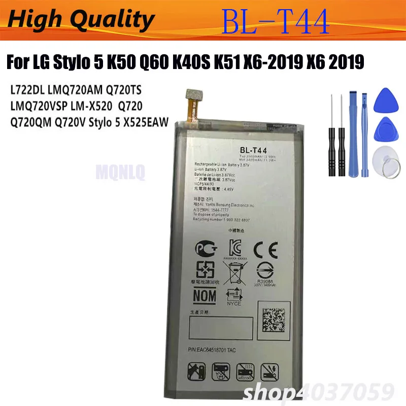 Original Battery BL-T42 BL-T44 For LG V50 ThinQ 5G LM-V500 V500N V500EM V500XM Stylo 5 K50 Q60 K40S K51 X6-2019 X6 2019 Bateria
Original Battery BL-T42 BL-T44 For LG V50 ThinQ 5G LM-V500 V500N V500EM V500XM Stylo 5 K50 Q60 K40S K51 X6-2019 X6 2019 Bateria