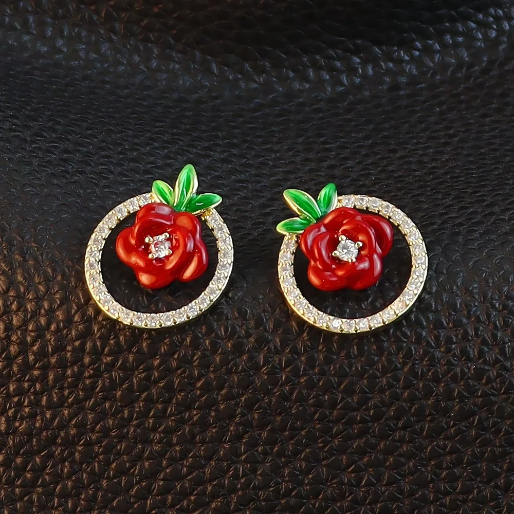 Trendy Hand Painted Enamel Rose Garland Earrings, High-end Personalized Cubic Zircon Circle Stud Earrings Bohemia Style Earrings
Trendy Hand Painted Enamel Rose Garland Earrings, High-end Personalized Cubic Zircon Circle Stud Earrings Bohemia Style Earrings