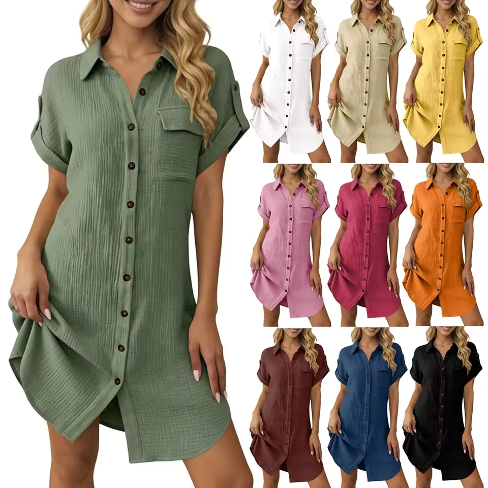 Women Summer Casual Shirt Dress Loose Solid Color Cotton Line Beach Cover Up Dress Women Vestidos Mujer Holiday Beach Summer
Women Summer Casual Shirt Dress Loose Solid Color Cotton Line Beach Cover Up Dress Women Vestidos Mujer Holiday Beach Summer
