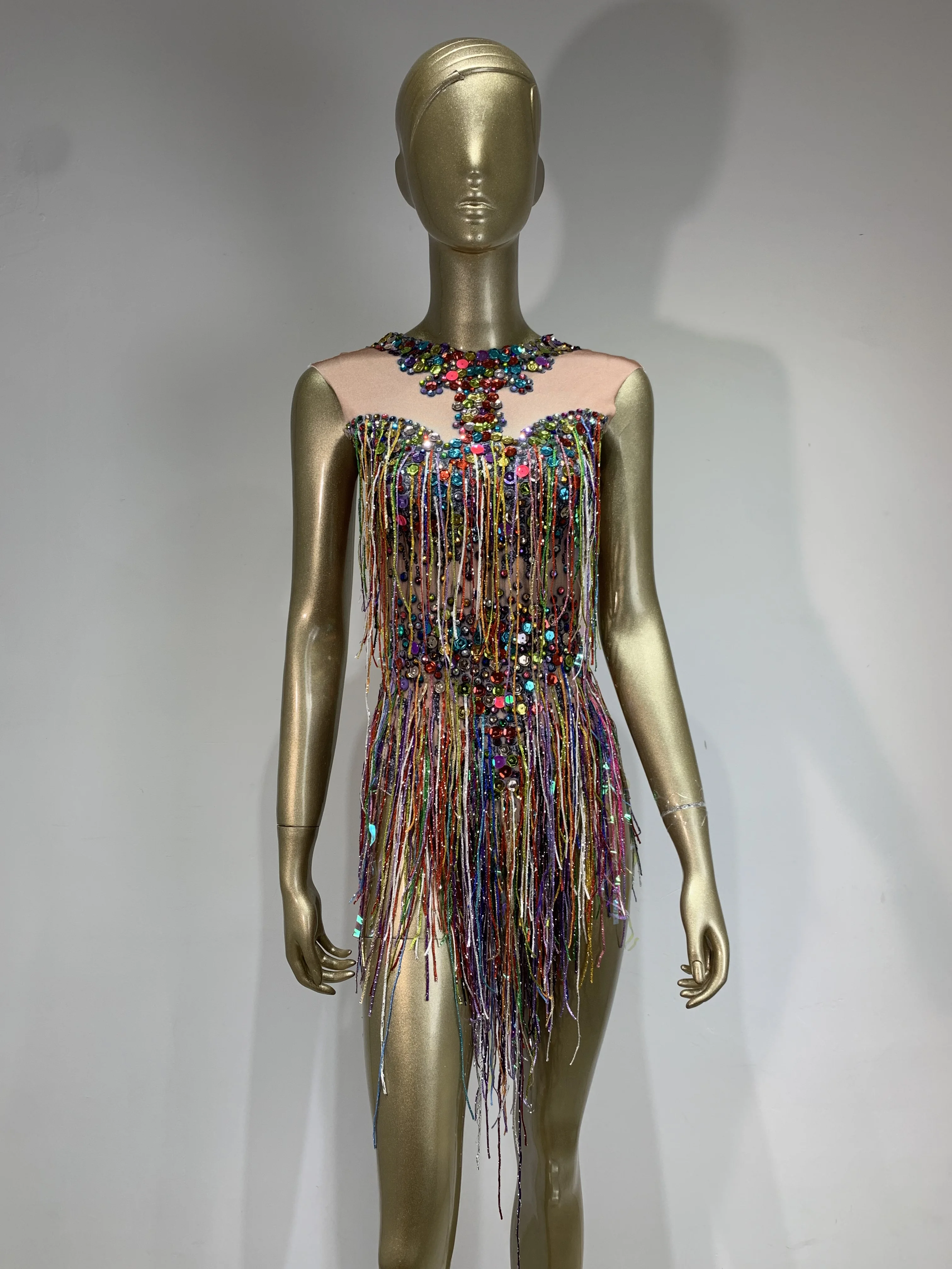 Women Sexy Stretch Colored Tassel Sequins Sleeveless Bodysuit Bar Nightclub Outfit Singer Stage Performance Costume
Women Sexy Stretch Colored Tassel Sequins Sleeveless Bodysuit Bar Nightclub Outfit Singer Stage Performance Costume