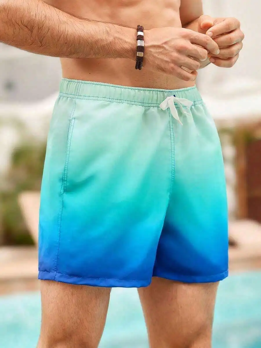 Mens Ombre Beach Swim Trunks With Drawstring Waist, Casual Summer Vacation Shorts In Gradient Blue Green
Mens Ombre Beach Swim Trunks With Drawstring Waist, Casual Summer Vacation Shorts In Gradient Blue Green