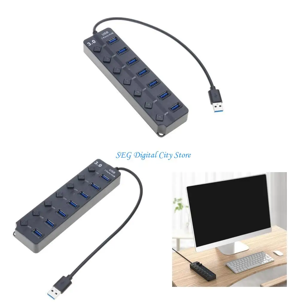 USBE USB Hub Transfer и зарядка USB 3,0, 7 слотов с независимыми переключателями 
USBE USB Hub Transfer и зарядка USB 3,0, 7 слотов с независимыми переключателями