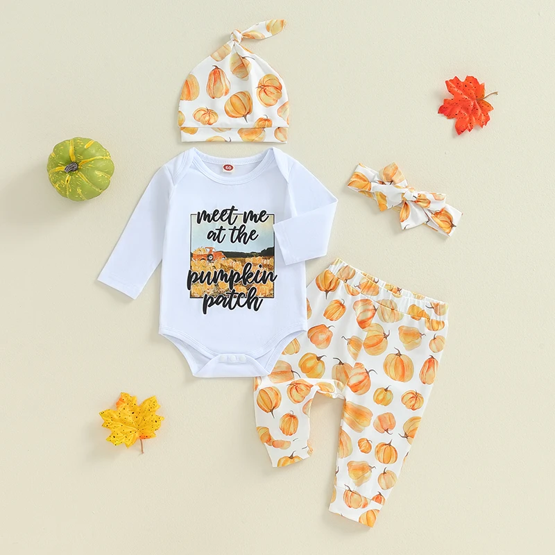 Suefunskry Baby Halloween Outfit Letter Print Long Sleeve Romper with Pumpkin Pattern Pants and Hat Headband 4 Pcs Set
Suefunskry Baby Halloween Outfit Letter Print Long Sleeve Romper with Pumpkin Pattern Pants and Hat Headband 4 Pcs Set