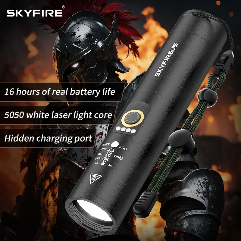 SKYFIRE rechargeable flashlight features a magnifying lens and is a 2000-lumen ultra-bright tactical flashlight with five power settings. It is suitable for outdoor camping lighting.
SKYFIRE rechargeable flashlight features a magnifying lens and is a 2000-lumen ultra-bright tactical flashlight with five power settings. It is suitable for outdoor camping lighting.