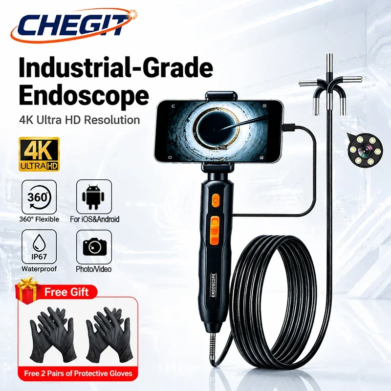 360° Articulated Inspection Borescope Camera 4K UHD Articulating Borescope Endoscope Camera For Android/iOS Phone Home use
360° Articulated Inspection Borescope Camera 4K UHD Articulating Borescope Endoscope Camera For Android/iOS Phone Home use
