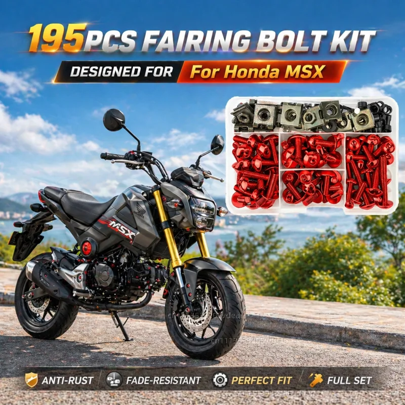 195Pcs Motorcycle Aluminum Fairing Bolt Screws Kit Nut Clips For Honda Grom125 MSX125 MSX125SF Grom 125 MSX 125 125SF 2013-2022
195Pcs Motorcycle Aluminum Fairing Bolt Screws Kit Nut Clips For Honda Grom125 MSX125 MSX125SF Grom 125 MSX 125 125SF 2013-2022