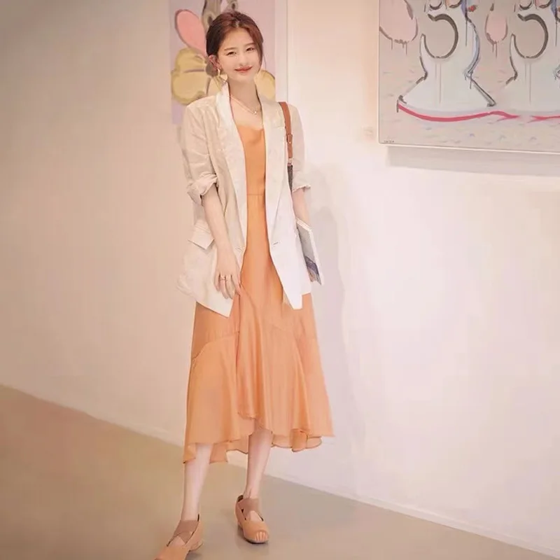 Nude Orange Women's Spring Autumn Loose plus Size Suit Set High Waist Long Sleeve Casual Korean Style Fashion plus Size Dresses
Nude Orange Women's Spring Autumn Loose plus Size Suit Set High Waist Long Sleeve Casual Korean Style Fashion plus Size Dresses