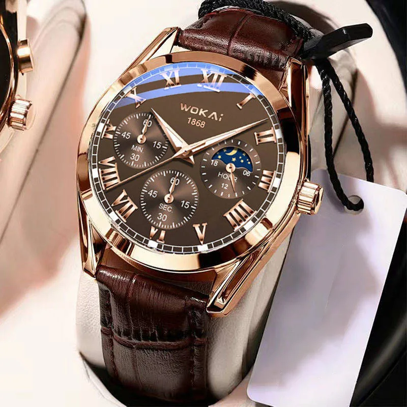 WAKAI stylish, simple and versatile fully automatic quartz luminous waterproof three-eye six-pin men's watch
WAKAI stylish, simple and versatile fully automatic quartz luminous waterproof three-eye six-pin men's watch