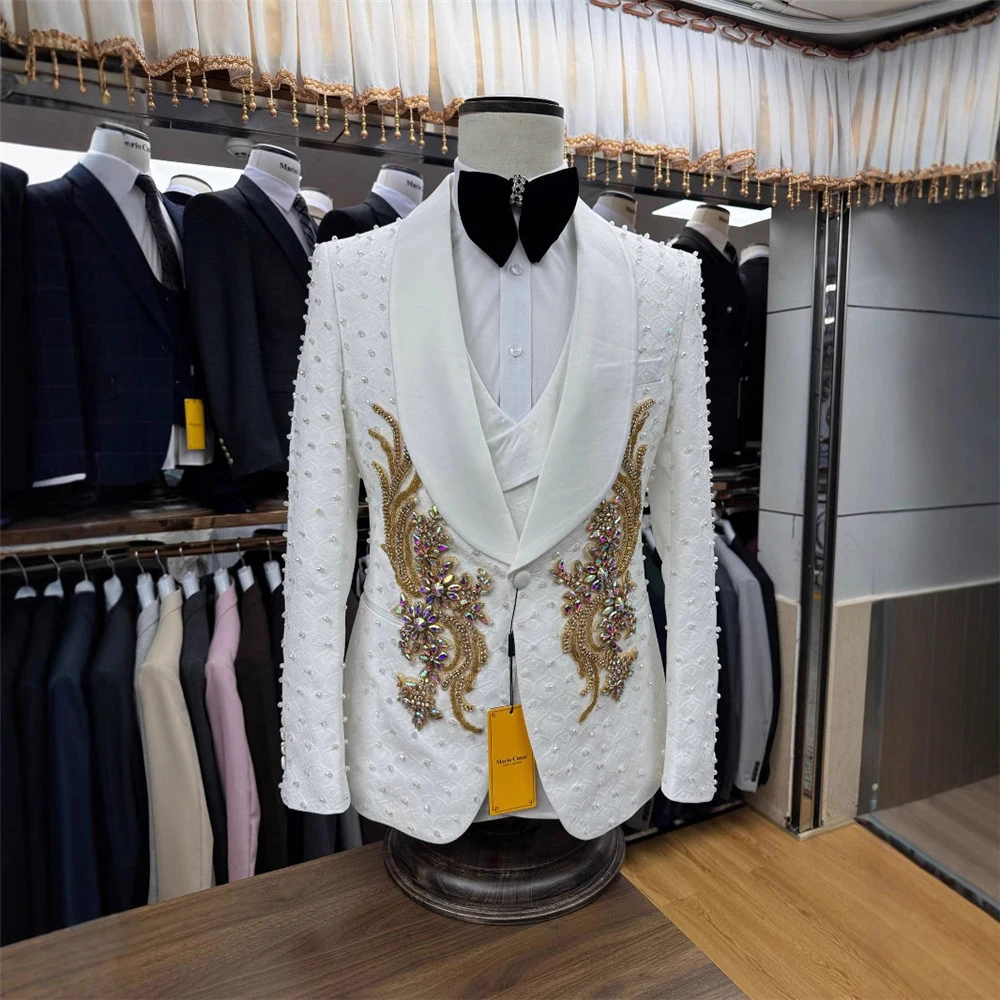 Luxury Groom Wedding Suits Diamond Beaded Appliqued Blazers Customized 3-Piece Sets Formal Occasion Men's Tuxedos Costume Homme
Luxury Groom Wedding Suits Diamond Beaded Appliqued Blazers Customized 3-Piece Sets Formal Occasion Men's Tuxedos Costume Homme