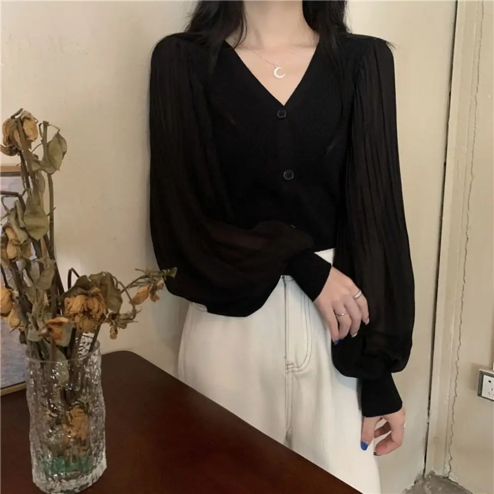 All Match Elegant Long Sleeved Chiffon Shirt Sweet Thin Puff Sleeve Cardigan V Neck Blouse Knitted Top Women Daily
All Match Elegant Long Sleeved Chiffon Shirt Sweet Thin Puff Sleeve Cardigan V Neck Blouse Knitted Top Women Daily