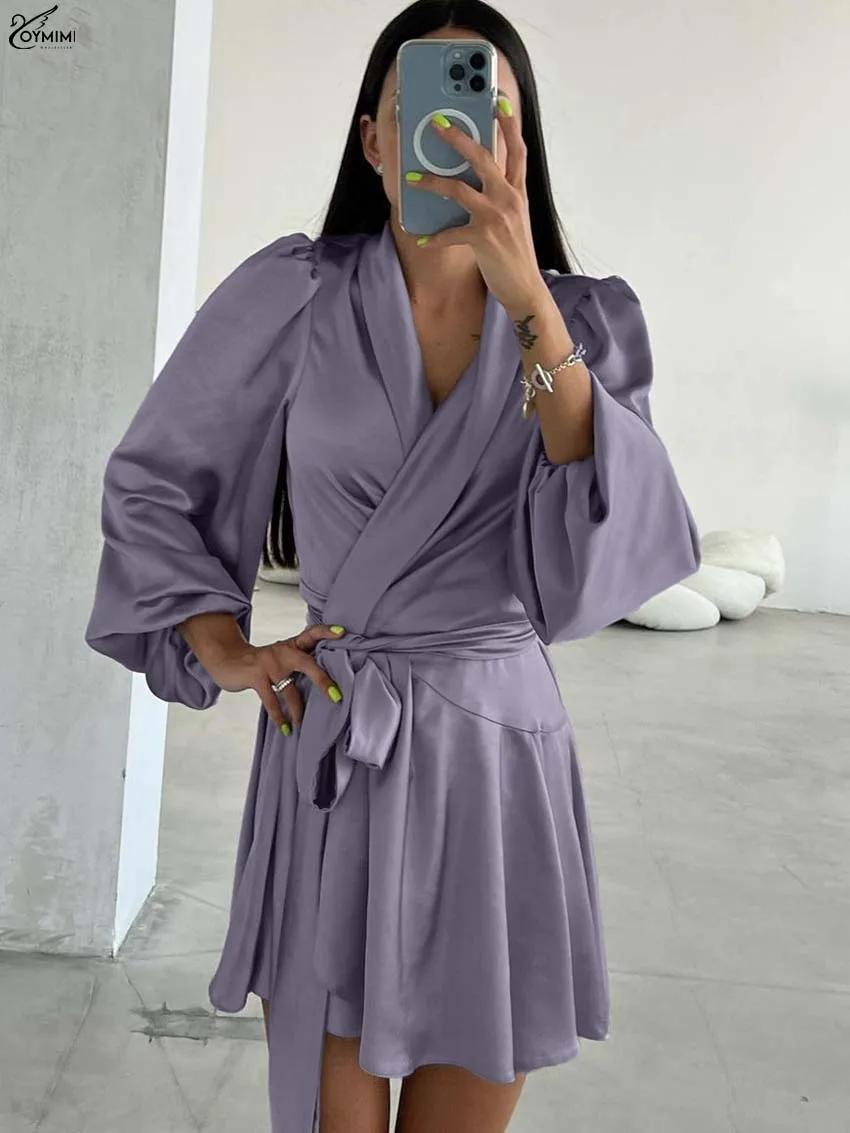 Oymimi Elegant Purple Loose Women's Dress Fashion V-Neck Three Quarter Sleeve Dresses Casual Lace-Up Mini Dresses Streetwear
Oymimi Elegant Purple Loose Women's Dress Fashion V-Neck Three Quarter Sleeve Dresses Casual Lace-Up Mini Dresses Streetwear