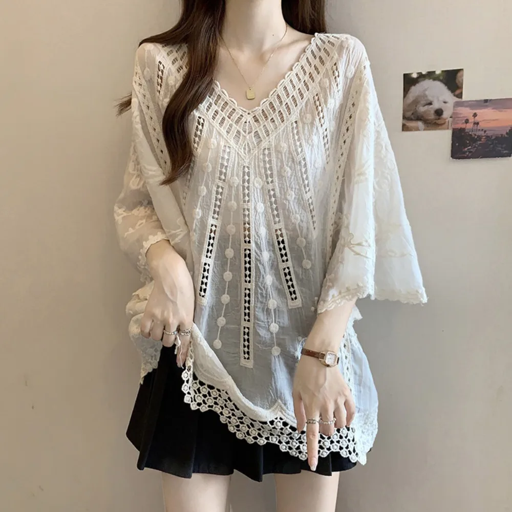 Casual Long Sleeve Elegant lace V-neck Chic Vintage Hook Flower Hollow Out Loose Top Office Lady Plus Size Clothing
Casual Long Sleeve Elegant lace V-neck Chic Vintage Hook Flower Hollow Out Loose Top Office Lady Plus Size Clothing