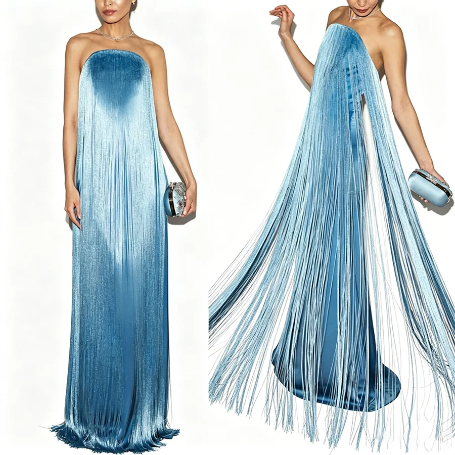 New Satin Strapless Zipper Dress 2026 Women Summer Tassel Fringe Party Club Holiday Beach Sexy Tube Top Bodycon Sundress
New Satin Strapless Zipper Dress 2026 Women Summer Tassel Fringe Party Club Holiday Beach Sexy Tube Top Bodycon Sundress