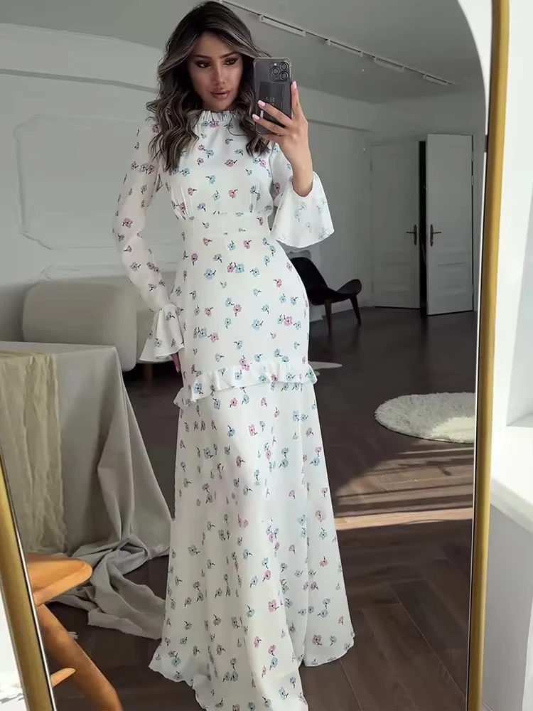 Ruffle Printed Long Sleeve Long Dress Women's Elegant Contrast Color Slim Fit Lace Waist Casual Summer Fashion Long Dress
Ruffle Printed Long Sleeve Long Dress Women's Elegant Contrast Color Slim Fit Lace Waist Casual Summer Fashion Long Dress