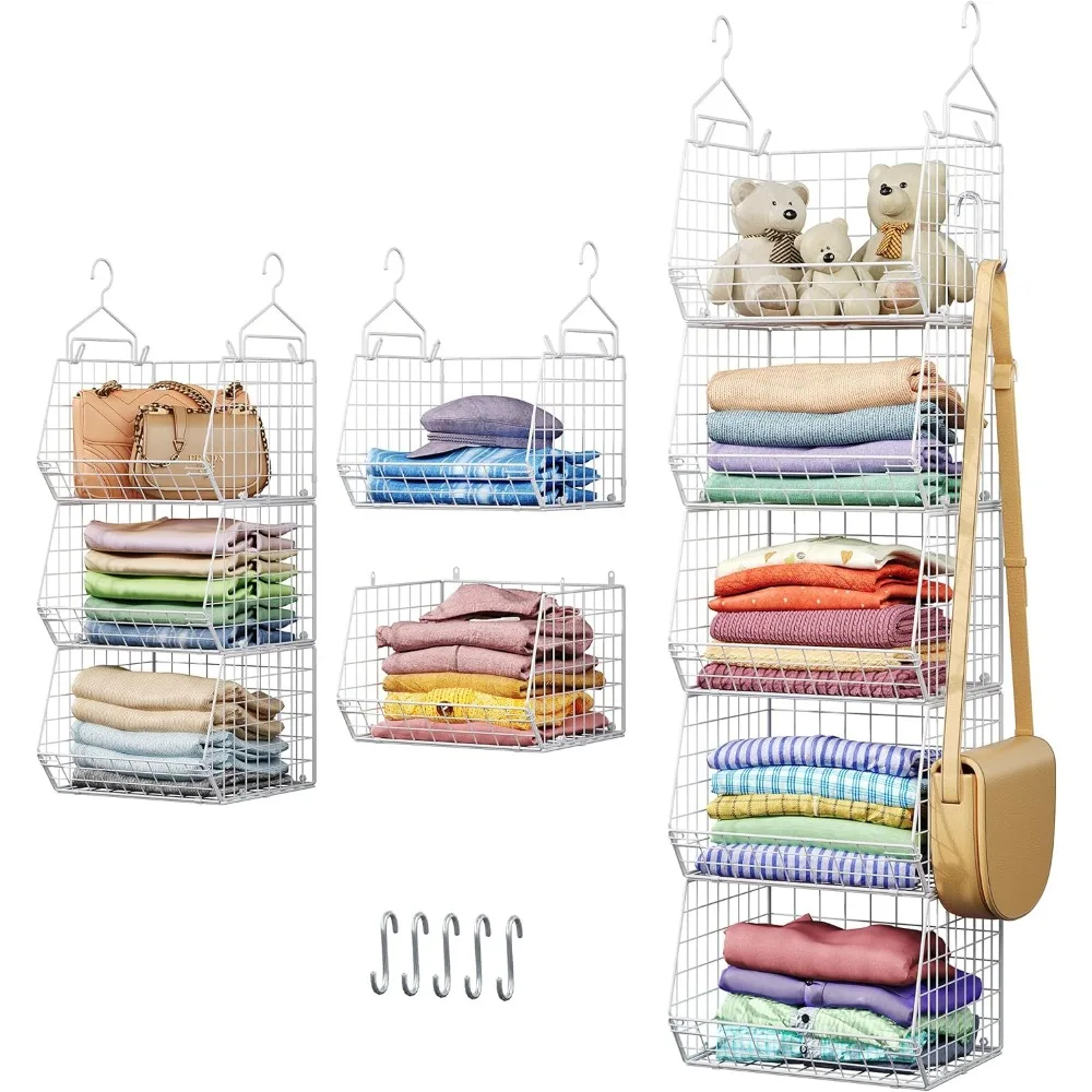 5-Tier Closet Organizer with Hooks, Wire Baskets for Clothing, Shoes, Accessories - White
5-Tier Closet Organizer with Hooks, Wire Baskets for Clothing, Shoes, Accessories - White