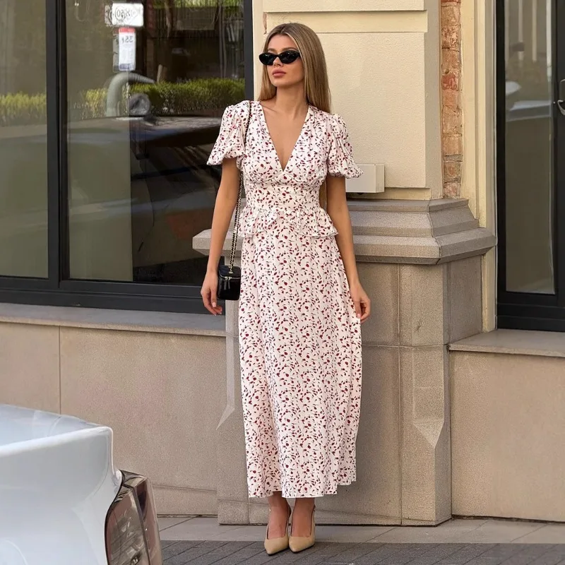 Talenza Elegant Printed Long Dress Summer V-Neck Ruffle Printed Slim Bubble Sleeve Dress Casual Commuter Vintage Women's Dresses
Talenza Elegant Printed Long Dress Summer V-Neck Ruffle Printed Slim Bubble Sleeve Dress Casual Commuter Vintage Women's Dresses
