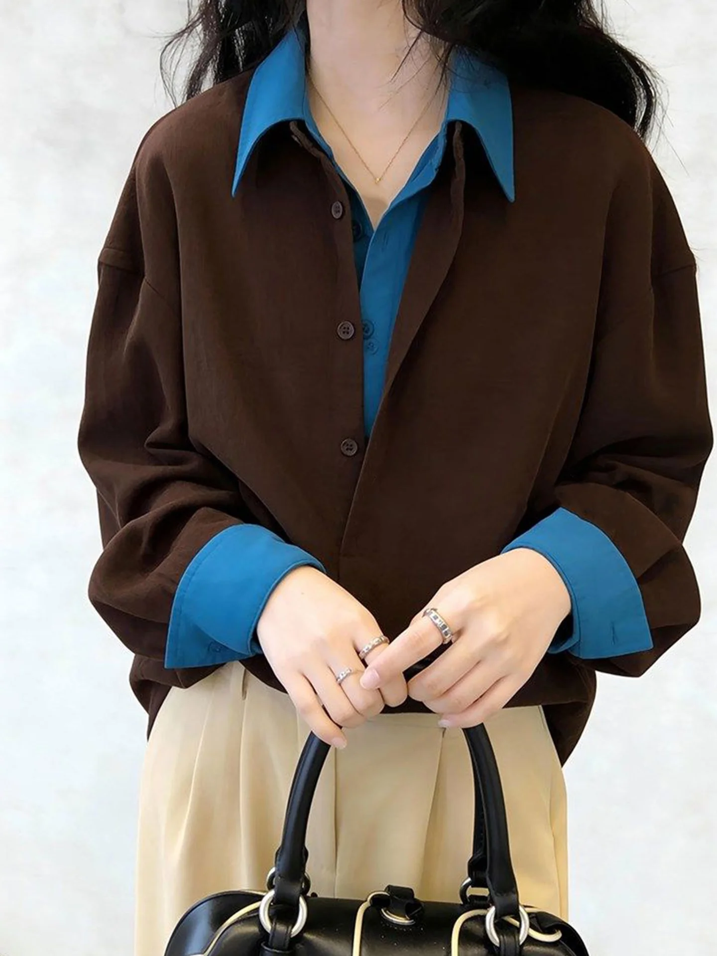 Commuting Faux Two-piece Collar Long Sleeve Shirt Shoulder Design Sense Spring Versatile Women's Blouse Korean Style
Commuting Faux Two-piece Collar Long Sleeve Shirt Shoulder Design Sense Spring Versatile Women's Blouse Korean Style