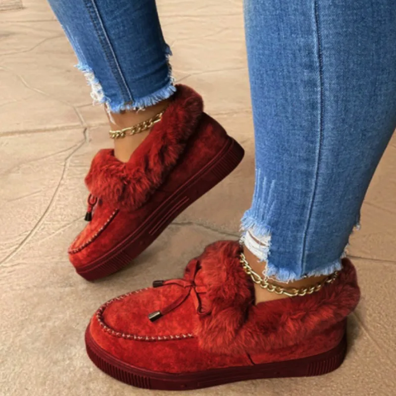 Winter Solid Color Snow Boots for Women Plush Warm Cotton Shoes Ladies Retro Bow Flat bottom Slippers Plus Size 43 Soft Boots
Winter Solid Color Snow Boots for Women Plush Warm Cotton Shoes Ladies Retro Bow Flat bottom Slippers Plus Size 43 Soft Boots