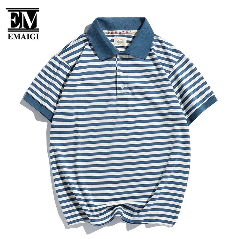 Summer Lapel T-shirt Men Sea Navy Stripe Loose Casual Short Sleeve Cotton Vintage Polo Shirt Man Women Tees Shirts Couple Tshirt
Summer Lapel T-shirt Men Sea Navy Stripe Loose Casual Short Sleeve Cotton Vintage Polo Shirt Man Women Tees Shirts Couple Tshirt
