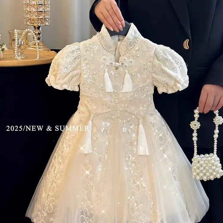 Fashionabl Girl New China Style Qipao Dress Sequined Tulle Princess Dress with Tassels Puff Sleeve Birthday Party Dress for Kid
Fashionabl Girl New China Style Qipao Dress Sequined Tulle Princess Dress with Tassels Puff Sleeve Birthday Party Dress for Kid