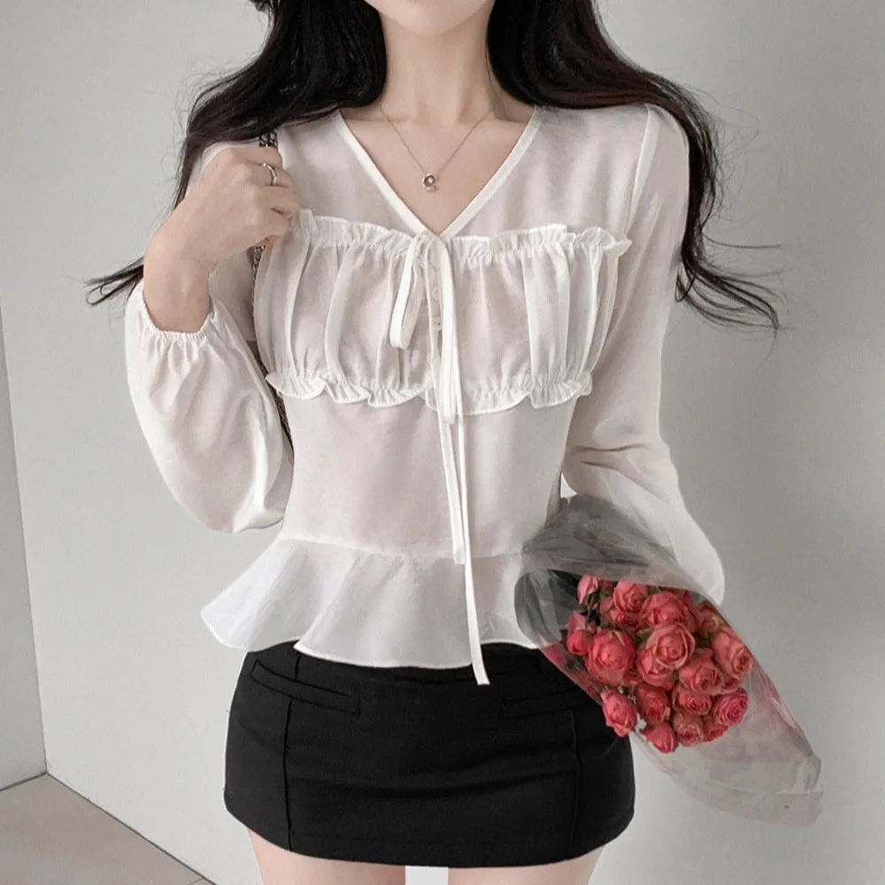 New Ele V-Ne Pleated Waist-Cinching irt Women's Design Sensation Blouse French Sle Long Sve Polyester Fiber
New Ele V-Ne Pleated Waist-Cinching irt Women's Design Sensation Blouse French Sle Long Sve Polyester Fiber