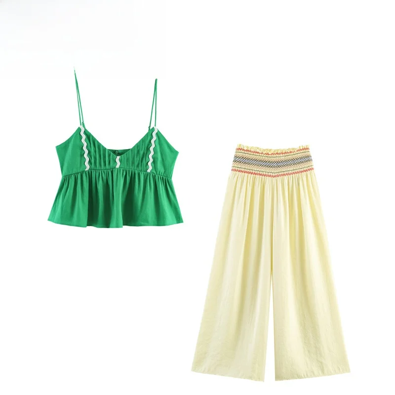 Fashionable Summer Outfit Women's Strap Vest Wide Leg Pants Set No Brand 2026 Summer Collection Sleeveless Regular Length
Fashionable Summer Outfit Women's Strap Vest Wide Leg Pants Set No Brand 2026 Summer Collection Sleeveless Regular Length