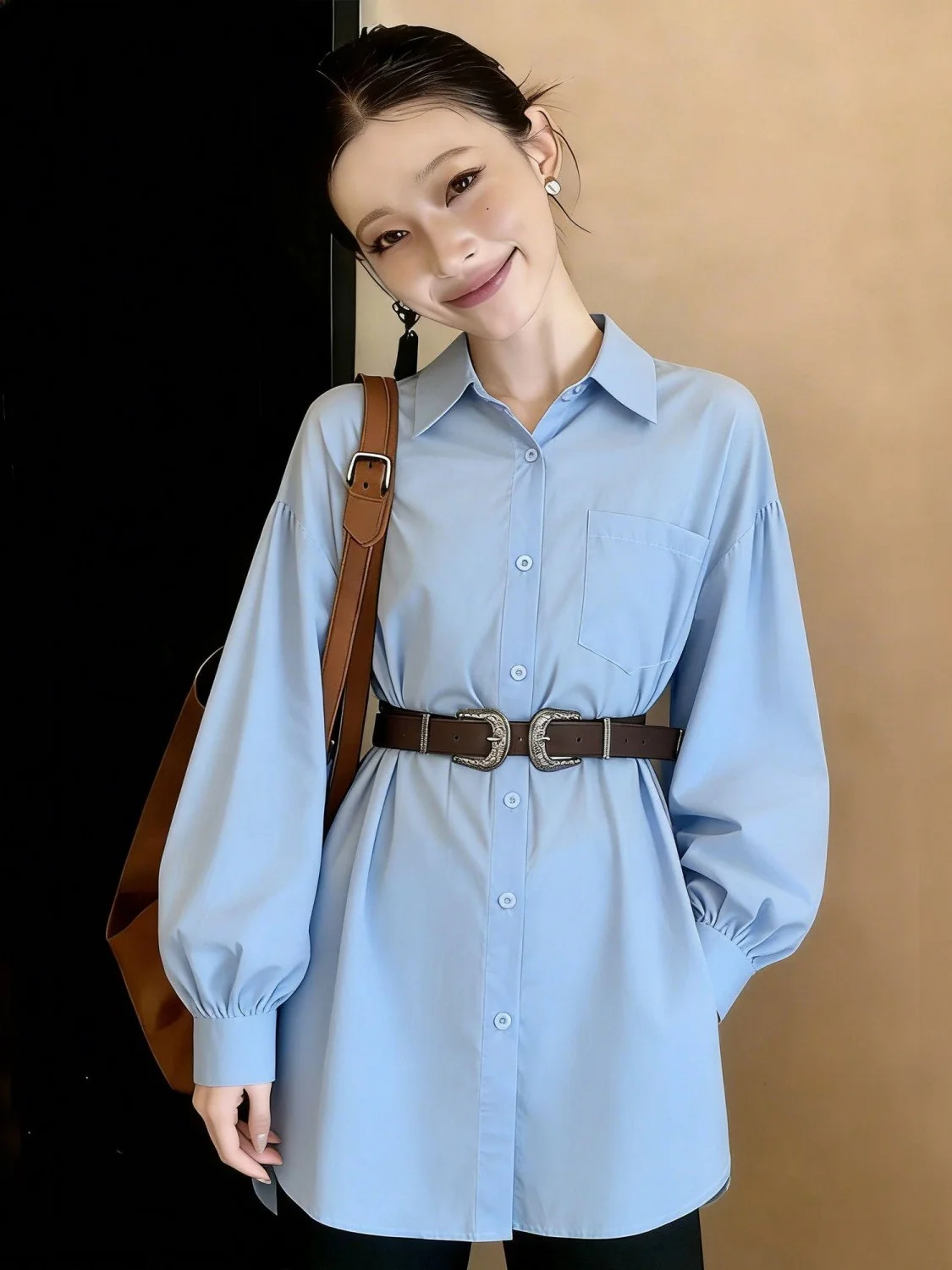 Light Blue Women's Long Sleeve Shirt Belted Waist Tapered Mid-Length Korean Style Commute Fashion plus Size Spring New Arrival
Light Blue Women's Long Sleeve Shirt Belted Waist Tapered Mid-Length Korean Style Commute Fashion plus Size Spring New Arrival
