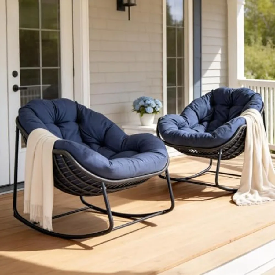 Outdoor papasan rocking chair set of 2 for balcony/porch/garden, weather-resistant rattan frame, beige cushions, oversized comf
Outdoor papasan rocking chair set of 2 for balcony/porch/garden, weather-resistant rattan frame, beige cushions, oversized comf