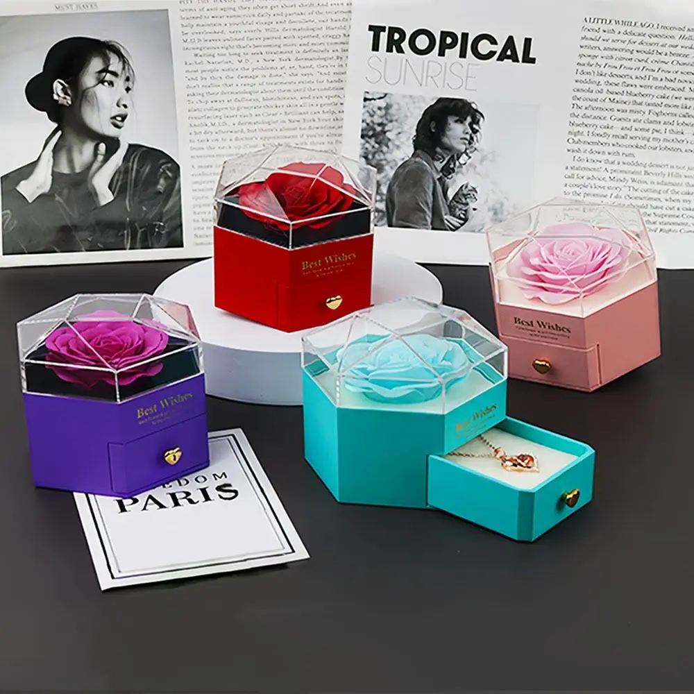 Rose Flower Jewelry Ring Box Romantic Accessories Luxury Pendant Necklace Box Multi-function Hexagonal Wedding Storage Case
Rose Flower Jewelry Ring Box Romantic Accessories Luxury Pendant Necklace Box Multi-function Hexagonal Wedding Storage Case